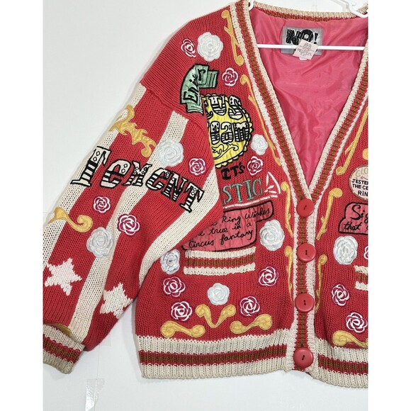 VTG NO! The Jeans Revolt One Size Embroidered Sweater Circus Dream Pink Red RARE - Picture 7 of 16